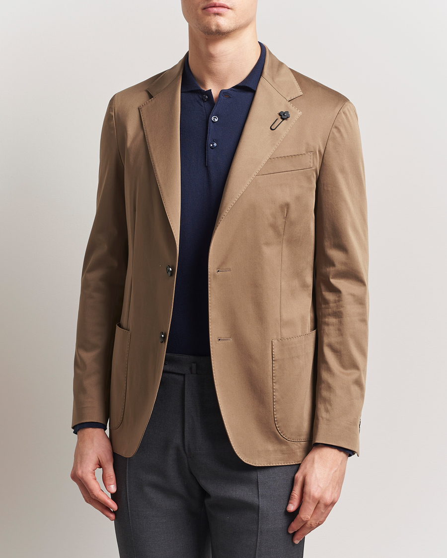 Men | Blazers | Lardini | Cotton Satin Stretch Blazer Light Brown