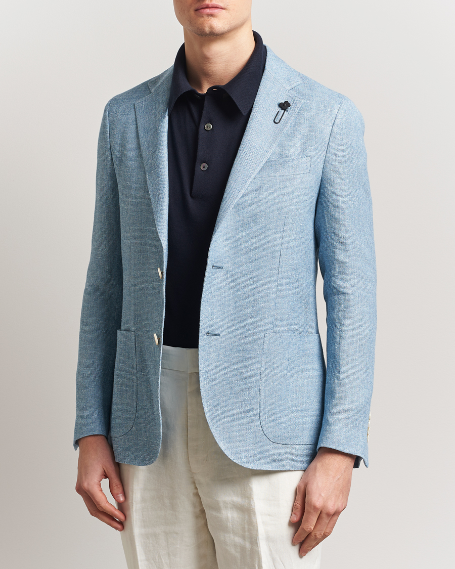 Men | Blazers | Lardini | Linen Crepe Canvas Blazer Light Blue