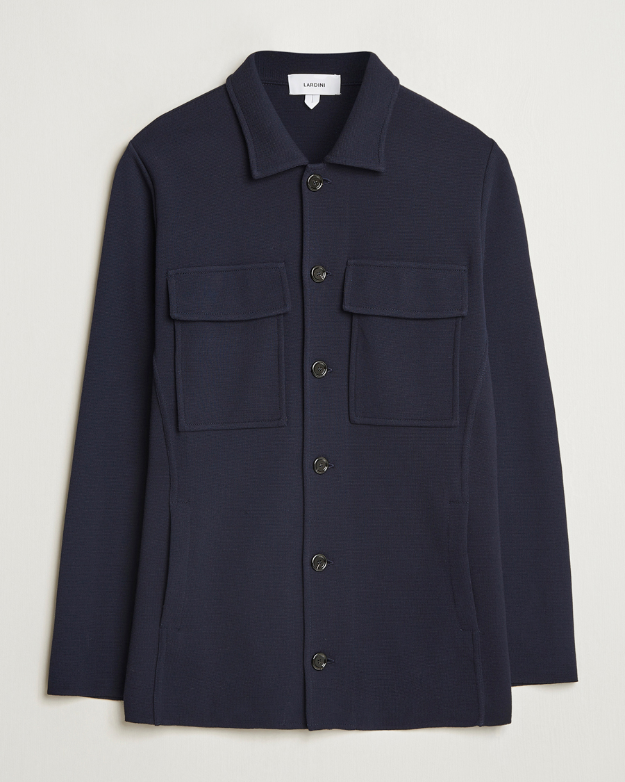 Men | Blazers | Lardini | Knitted Pocket Shirt Jacket Navy