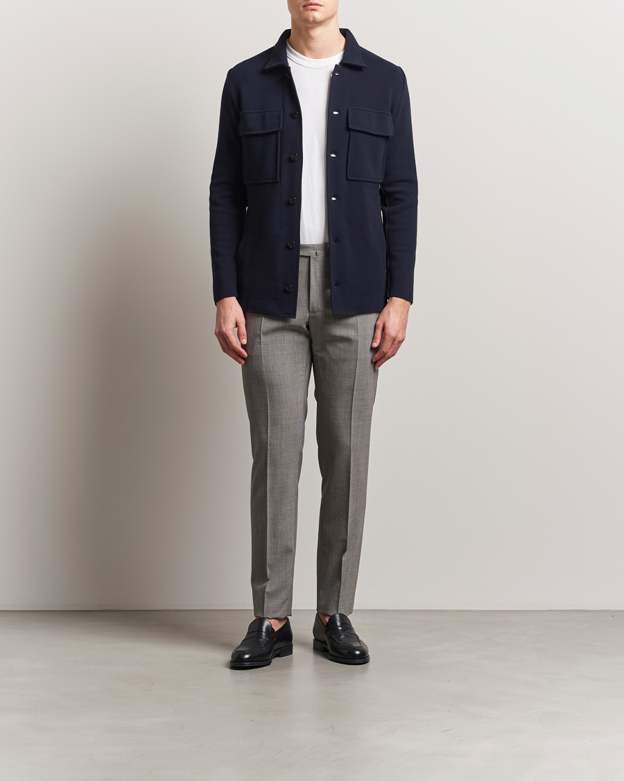 Men | Blazers | Lardini | Knitted Pocket Shirt Jacket Navy