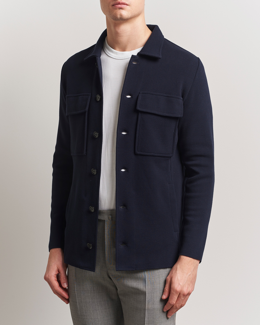 Men | Blazers | Lardini | Knitted Pocket Shirt Jacket Navy