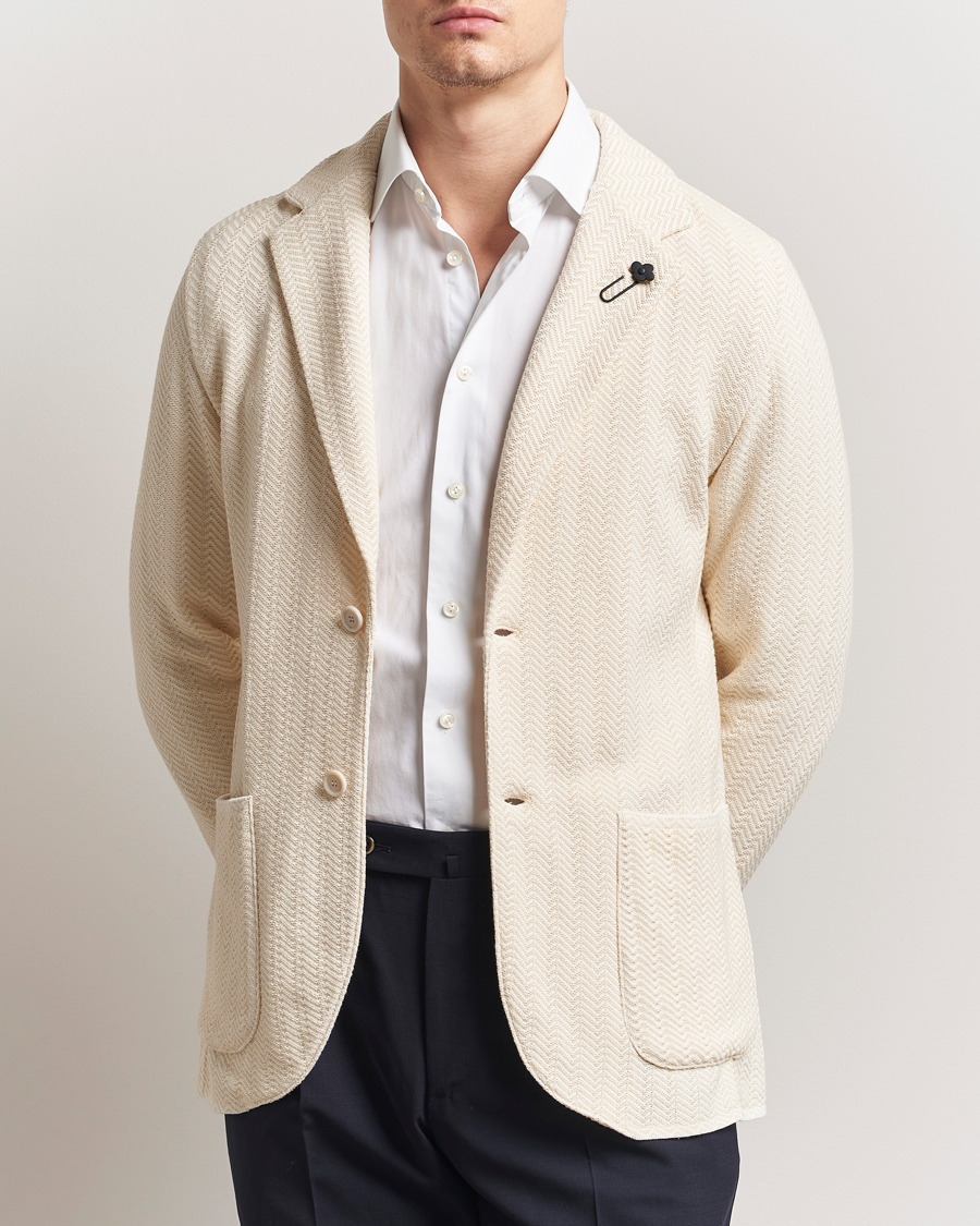 Men | Blazers | Lardini | Knitted Cotton Structured Blazer White/Beige