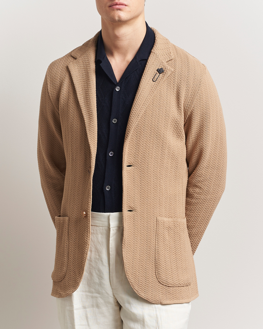 Men | Blazers | Lardini | Knitted Cotton Structured Blazer Beige