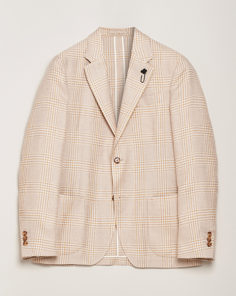 Men | Blazers | Lardini | Cotton/Linen Glencheck Blazer Beige