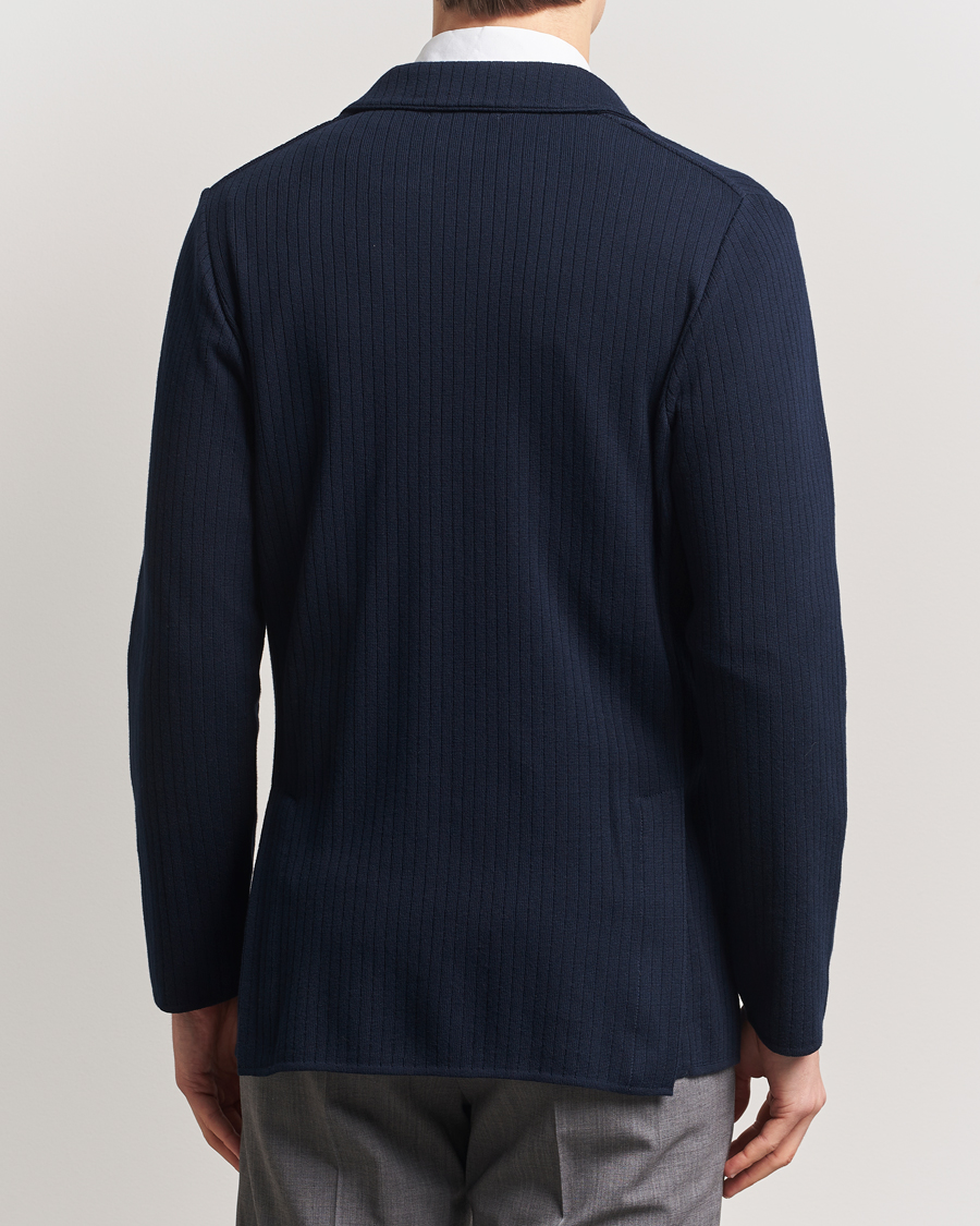 Men | Blazers | Lardini | Double Breasted Knitted Cotton Blazer Navy