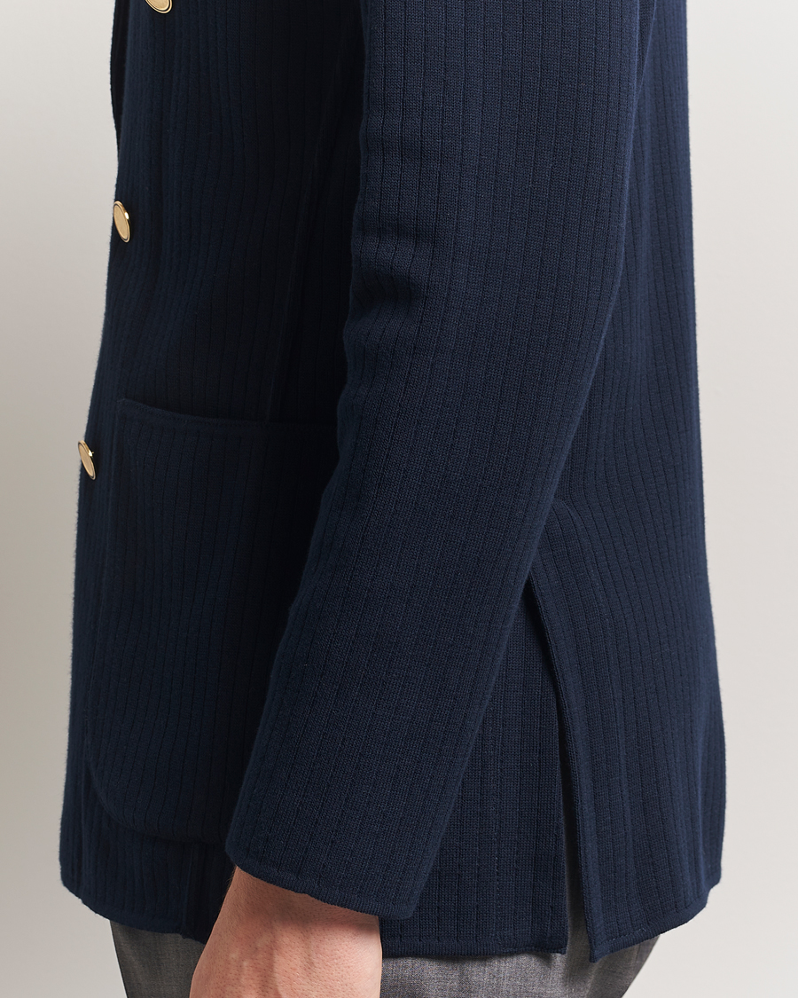 Men | Blazers | Lardini | Double Breasted Knitted Cotton Blazer Navy