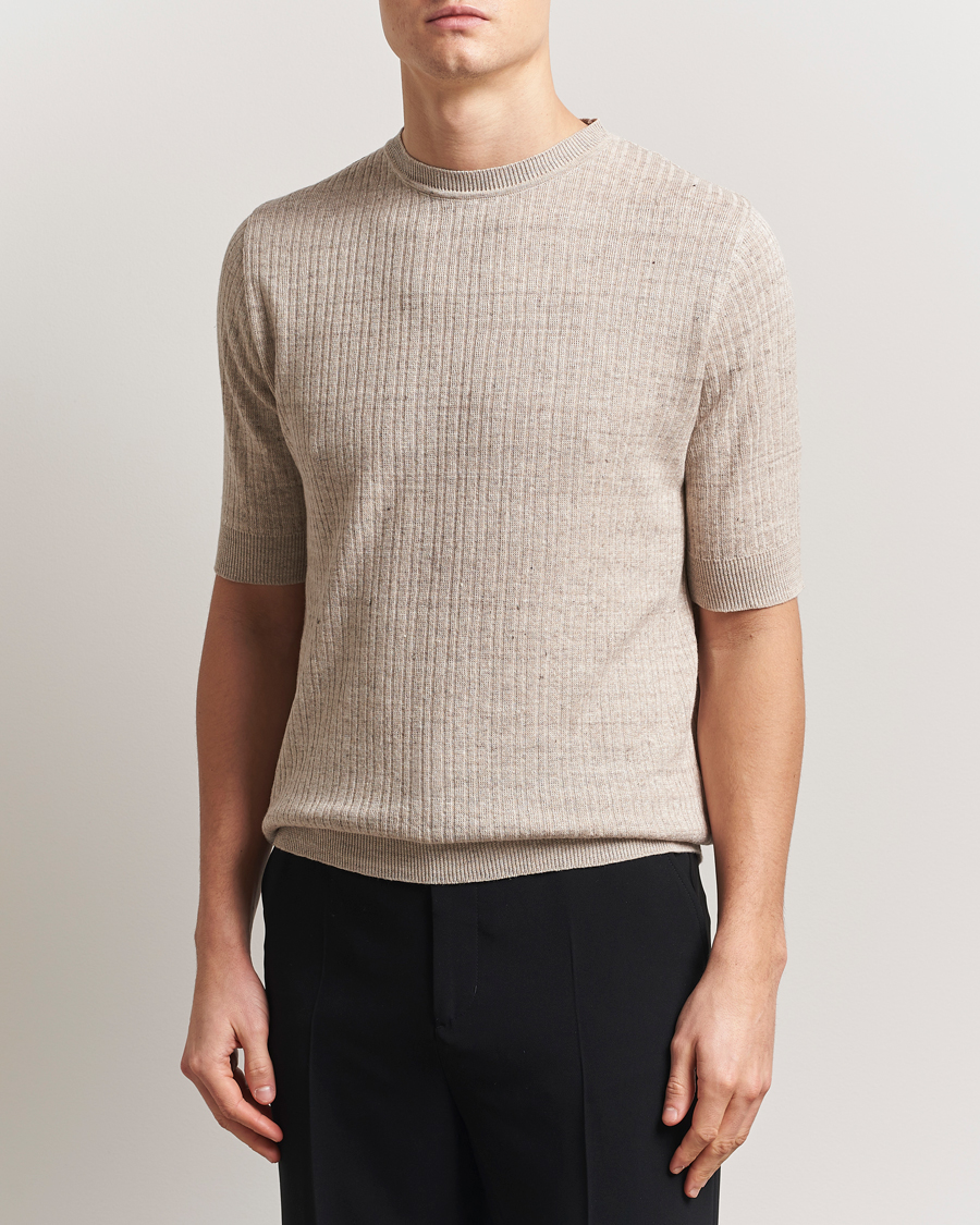 Men | T-Shirts | Lardini | Knitted Linen/Cotton T-Shirt Beige
