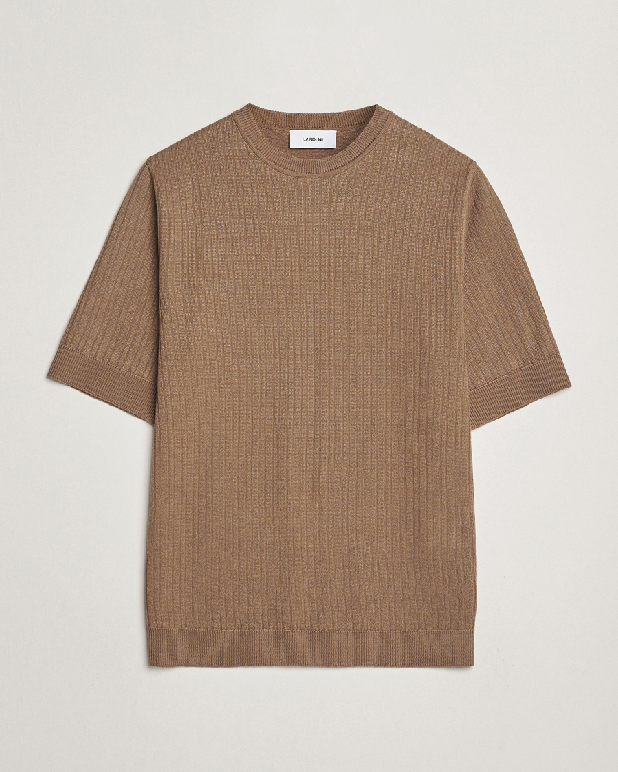 Men | T-Shirts | Lardini | Knitted Linen/Cotton T-Shirt Light Brown