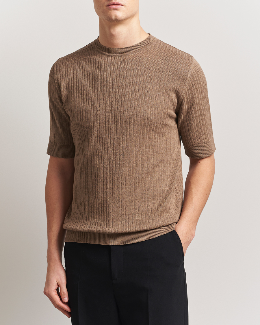 Men | T-Shirts | Lardini | Knitted Linen/Cotton T-Shirt Light Brown