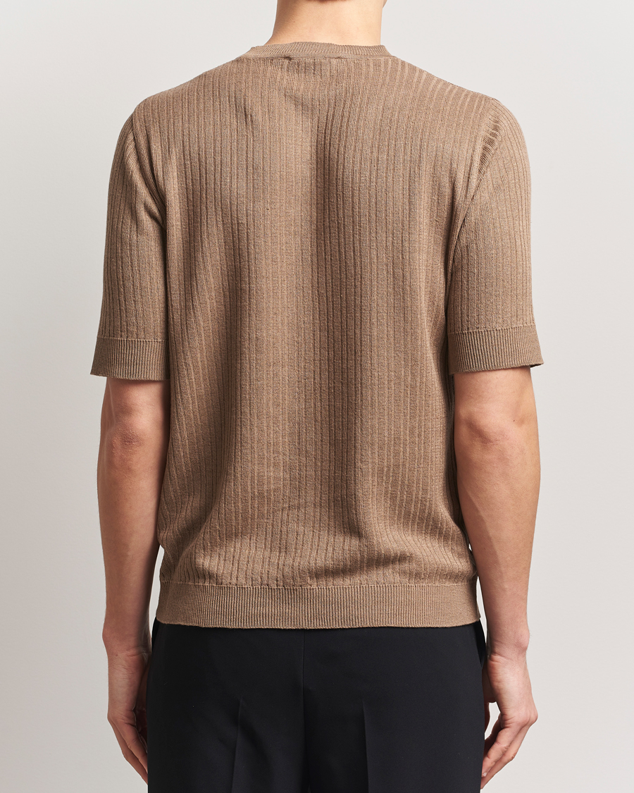 Men | T-Shirts | Lardini | Knitted Linen/Cotton T-Shirt Light Brown