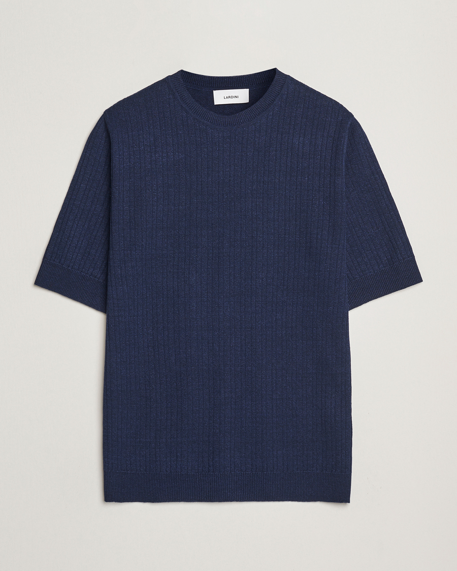 Men | T-Shirts | Lardini | Knitted Linen/Cotton T-Shirt Navy