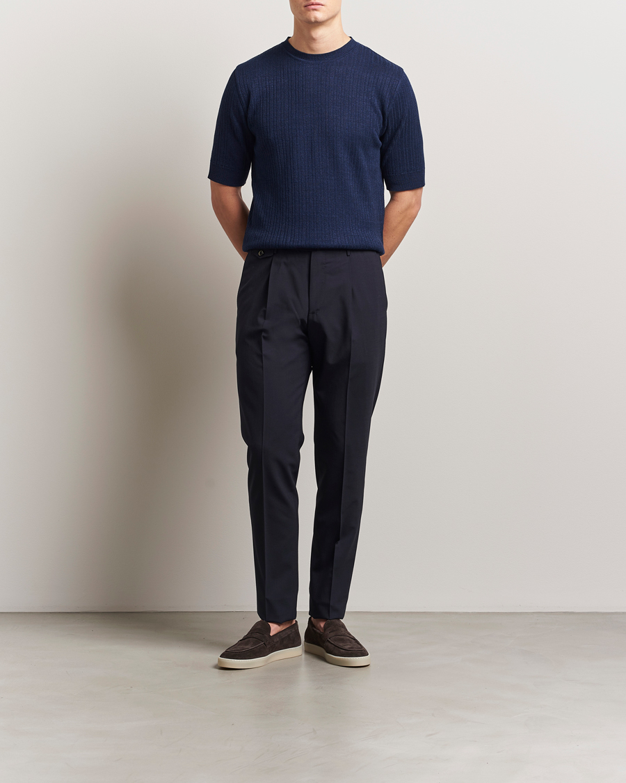 Men | T-Shirts | Lardini | Knitted Linen/Cotton T-Shirt Navy