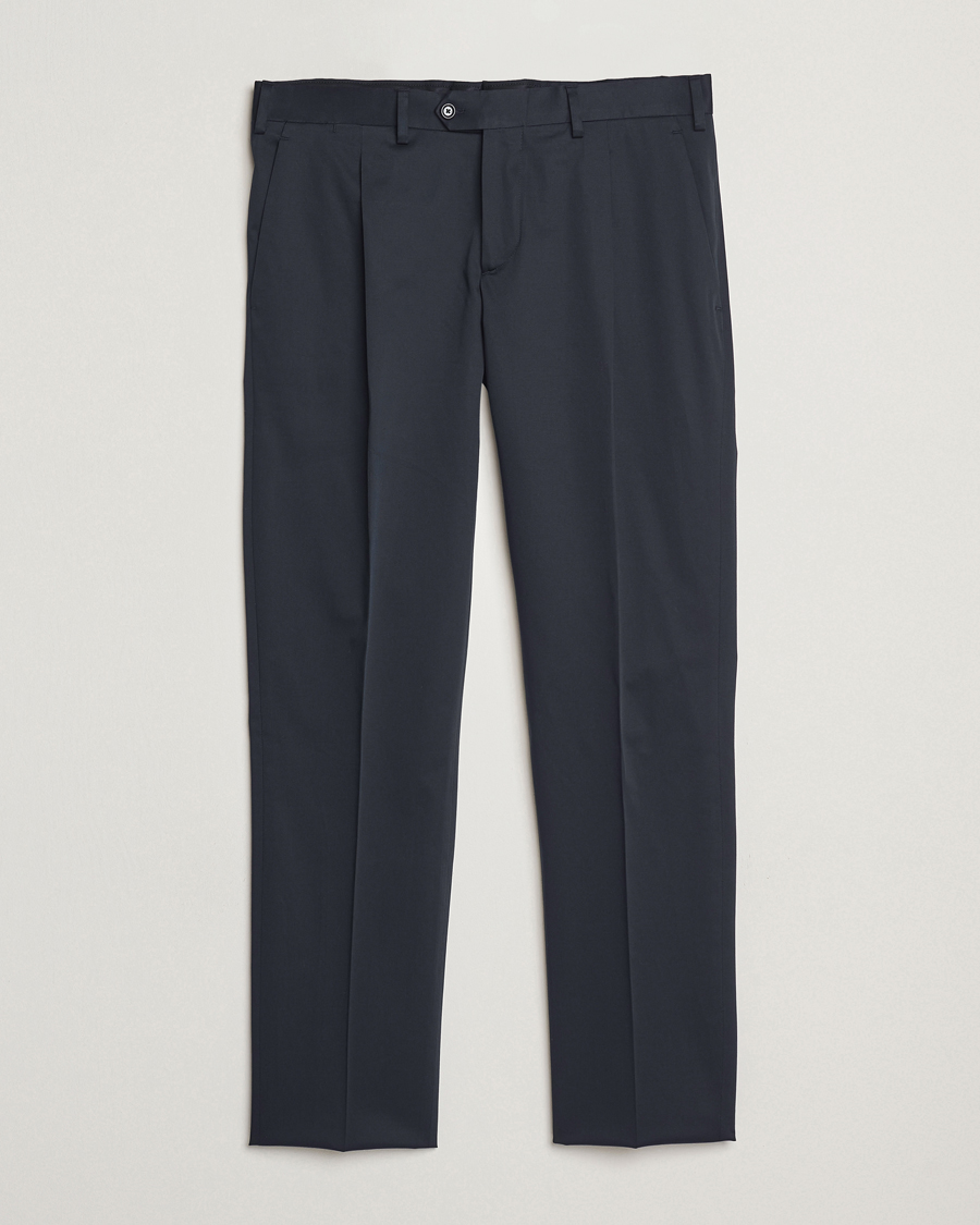 Men | Trousers | Lardini | Pleated Cotton Stretch Trousers Navy