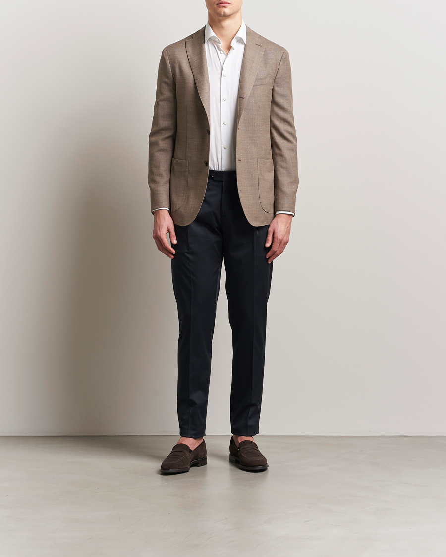 Men | Trousers | Lardini | Pleated Cotton Stretch Trousers Navy