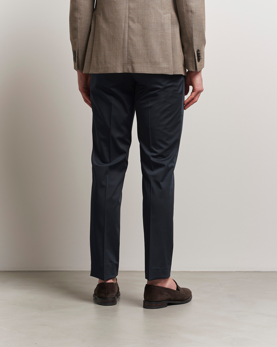 Men | Trousers | Lardini | Pleated Cotton Stretch Trousers Navy