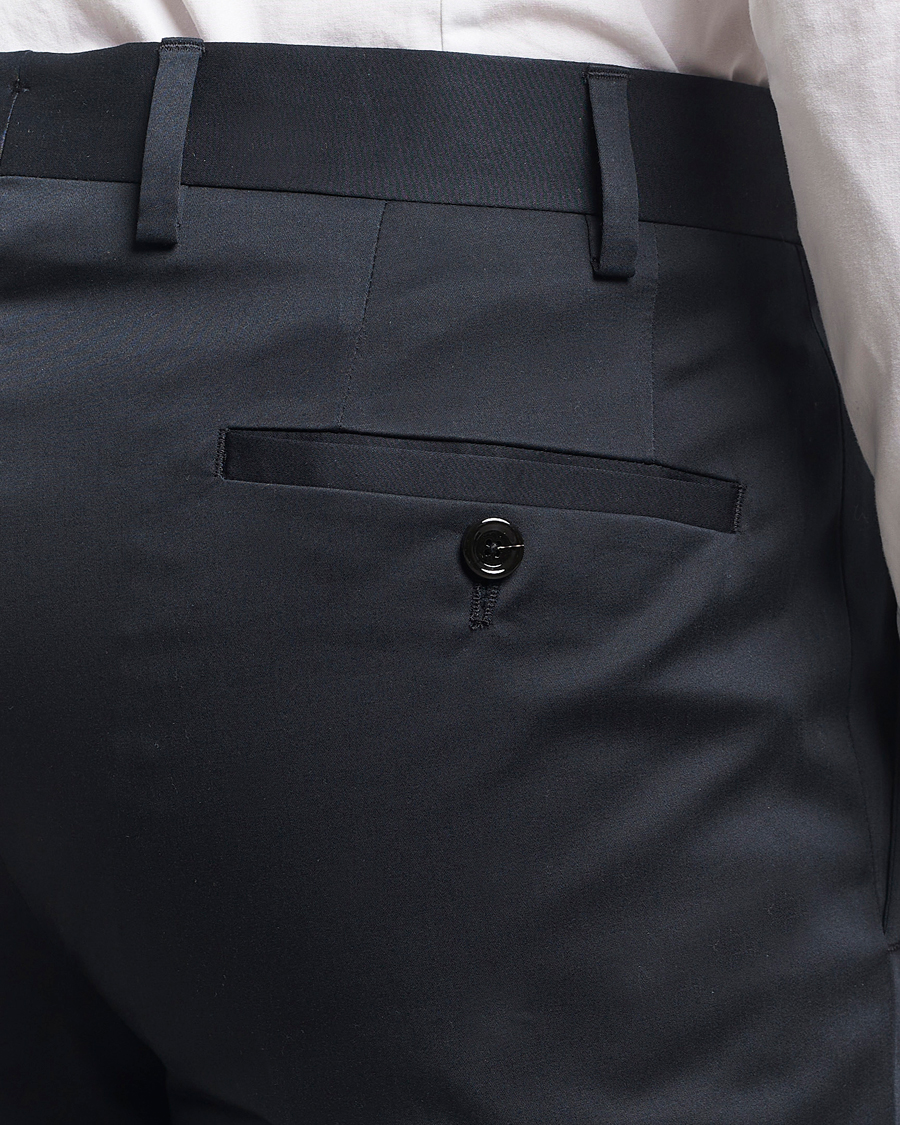 Men | Trousers | Lardini | Pleated Cotton Stretch Trousers Navy