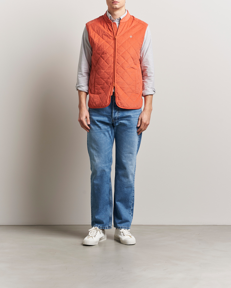 Men | Gilets | Morris | Teddy Quilted Cord Vest Orange