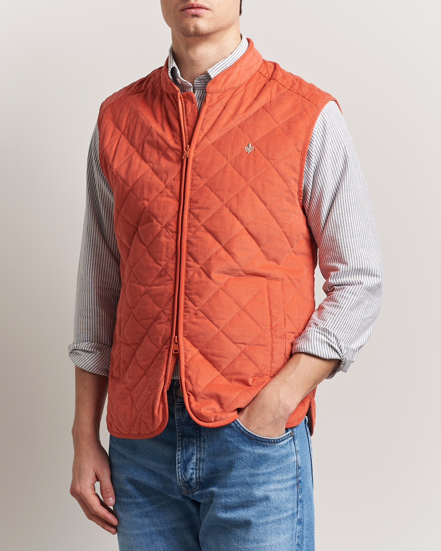 Men | Gilets | Morris | Teddy Quilted Cord Vest Orange