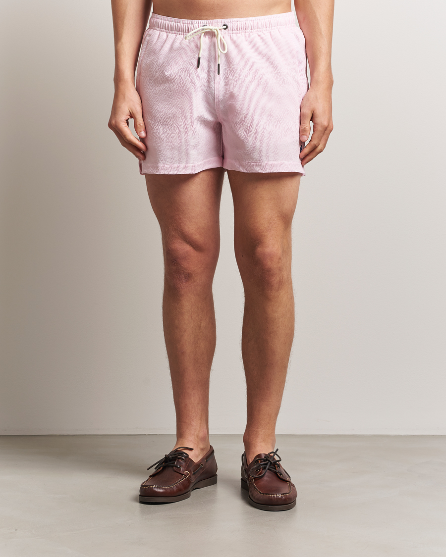 Men | Swimwear | Morris | Seersucker Bathing Trunks Light Pink