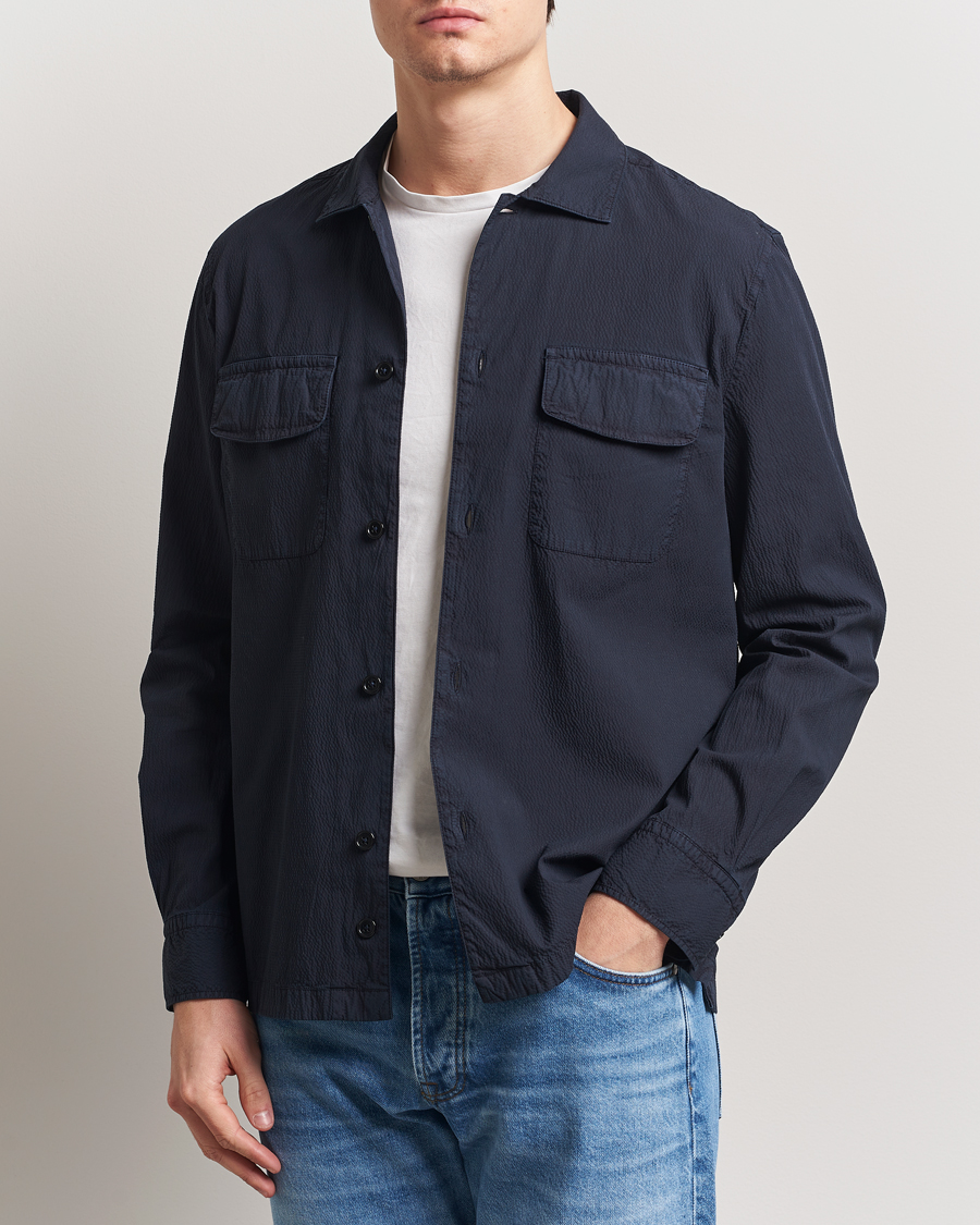 Men | Shirts | Morris | Seersucker Overshirt Blue