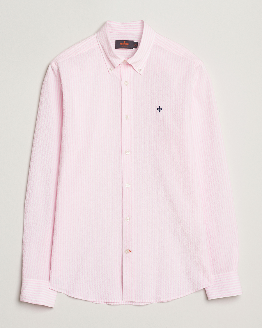 Men | Shirts | Morris | Slim Fit Striped Seersucker Shirt Light Pink