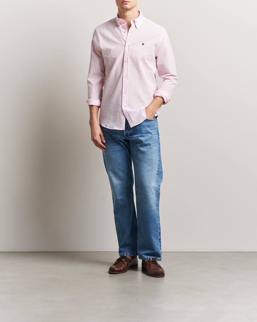Men | Shirts | Morris | Slim Fit Striped Seersucker Shirt Light Pink