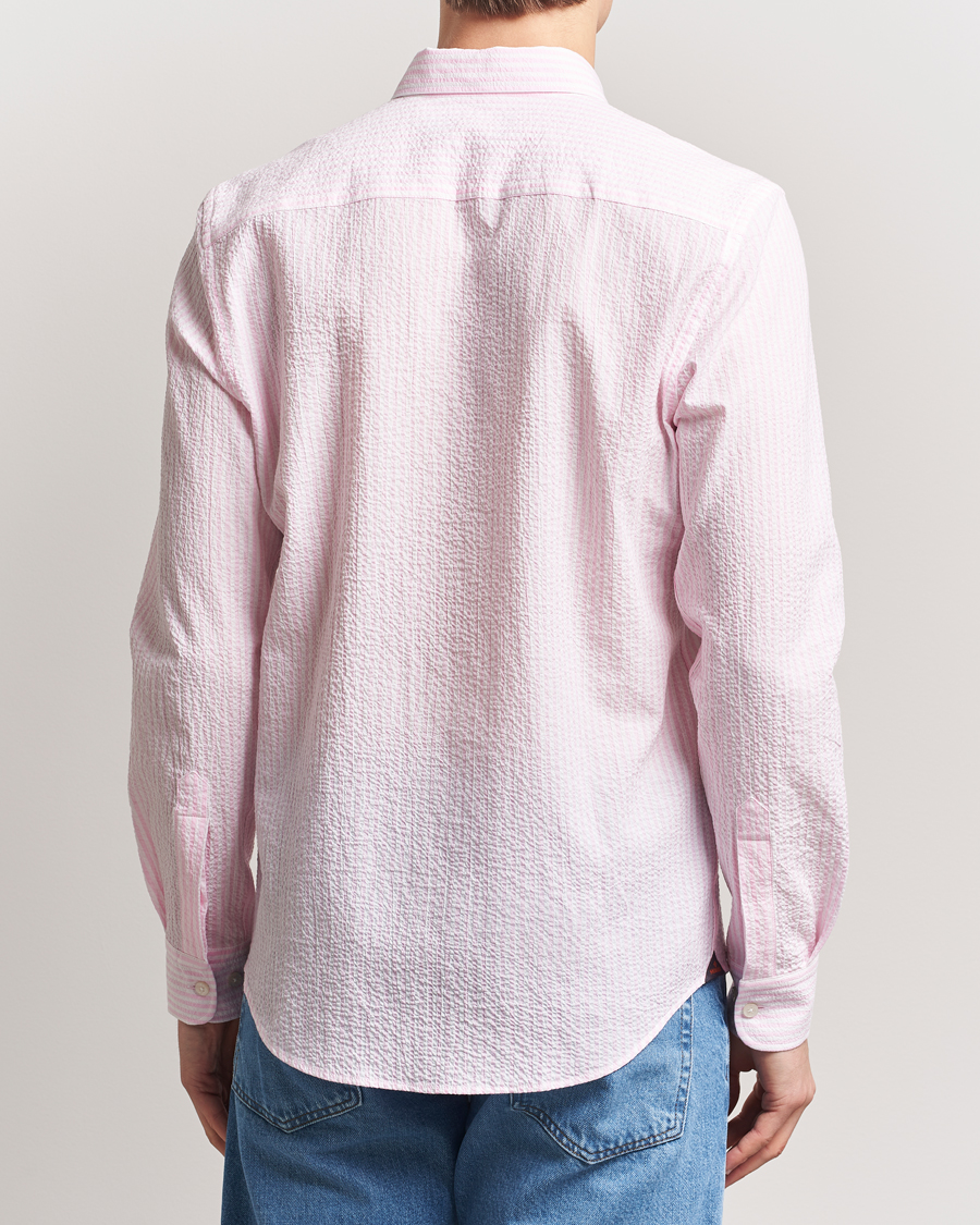 Men | Shirts | Morris | Slim Fit Striped Seersucker Shirt Light Pink
