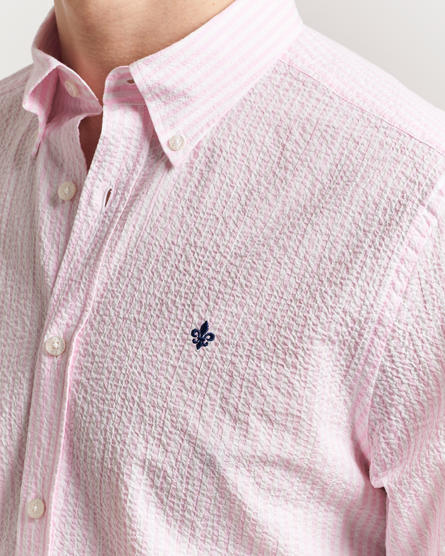 Men | Shirts | Morris | Slim Fit Striped Seersucker Shirt Light Pink