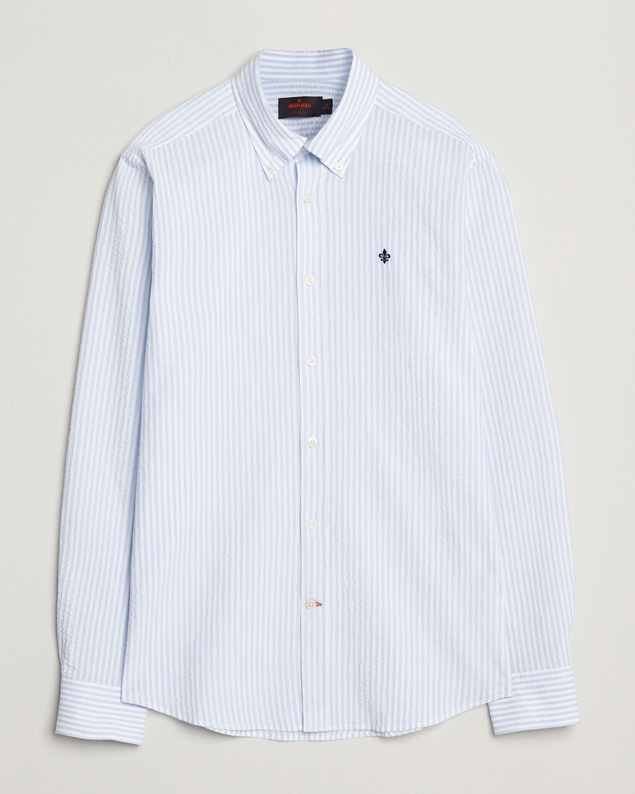 Men | Shirts | Morris | Slim Fit Striped Seersucker Shirt Light Blue