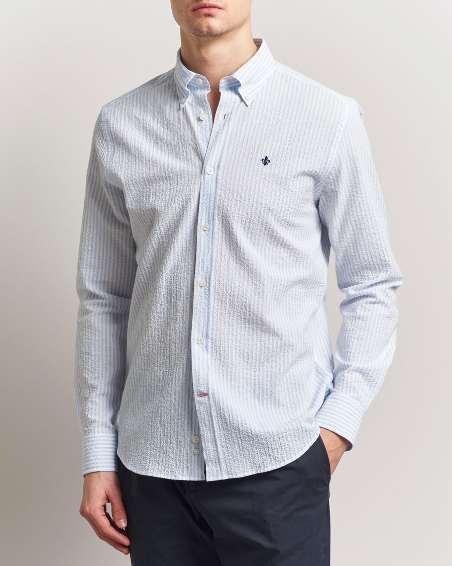 Men | Shirts | Morris | Slim Fit Striped Seersucker Shirt Light Blue