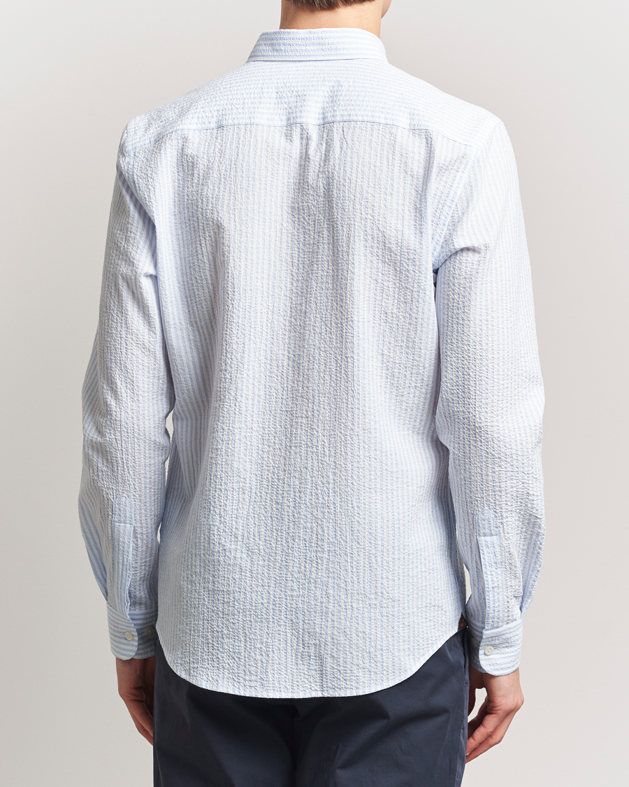 Men | Shirts | Morris | Slim Fit Striped Seersucker Shirt Light Blue