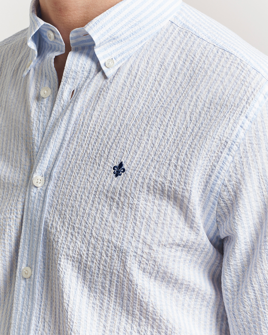 Men | Shirts | Morris | Slim Fit Striped Seersucker Shirt Light Blue