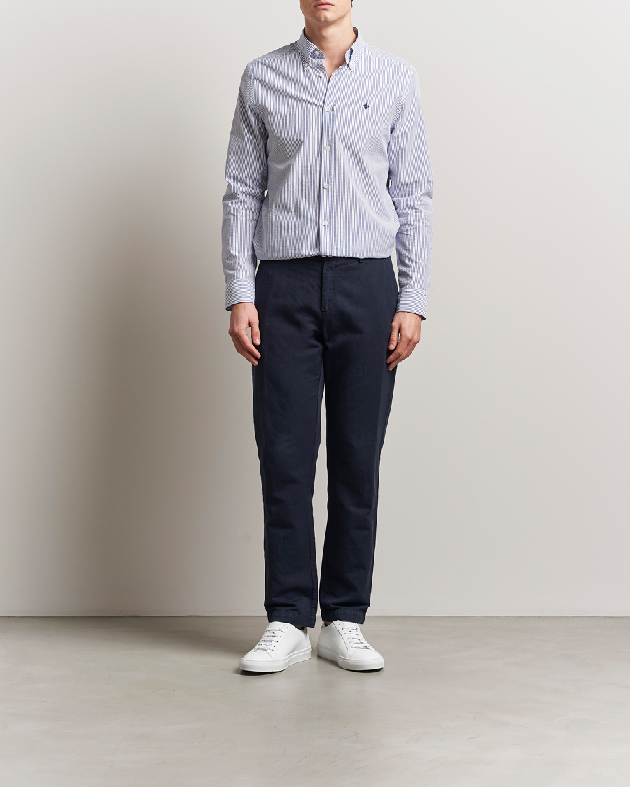 Men | Shirts | Morris | Slim Fit Striped Seersucker Shirt Old Blue