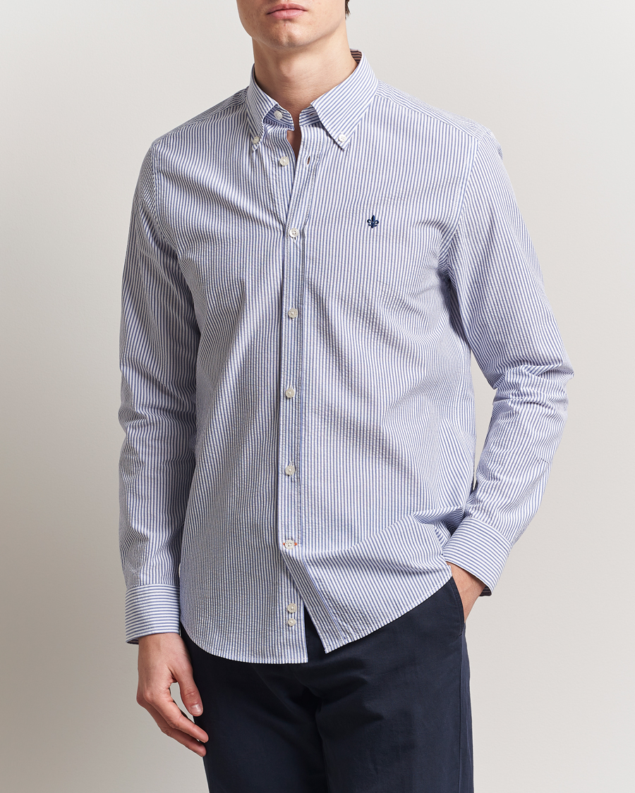 Men | Shirts | Morris | Slim Fit Striped Seersucker Shirt Old Blue