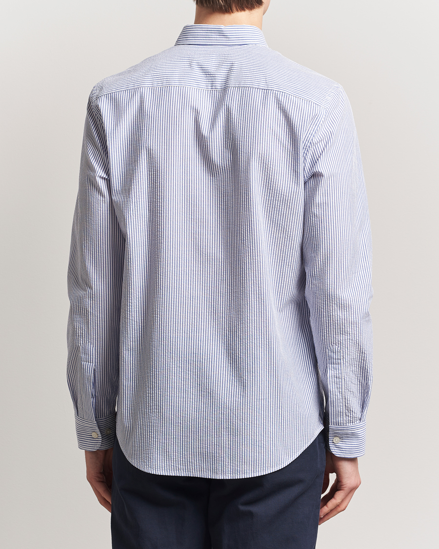 Men | Shirts | Morris | Slim Fit Striped Seersucker Shirt Old Blue