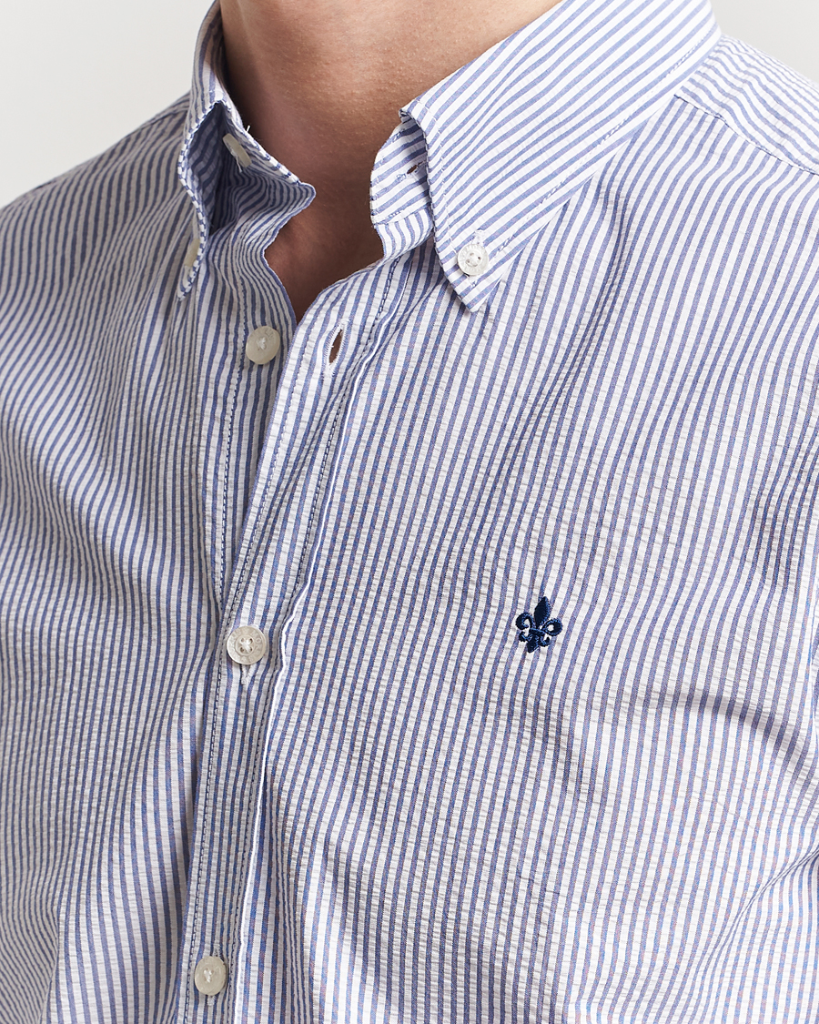 Men | Shirts | Morris | Slim Fit Striped Seersucker Shirt Old Blue