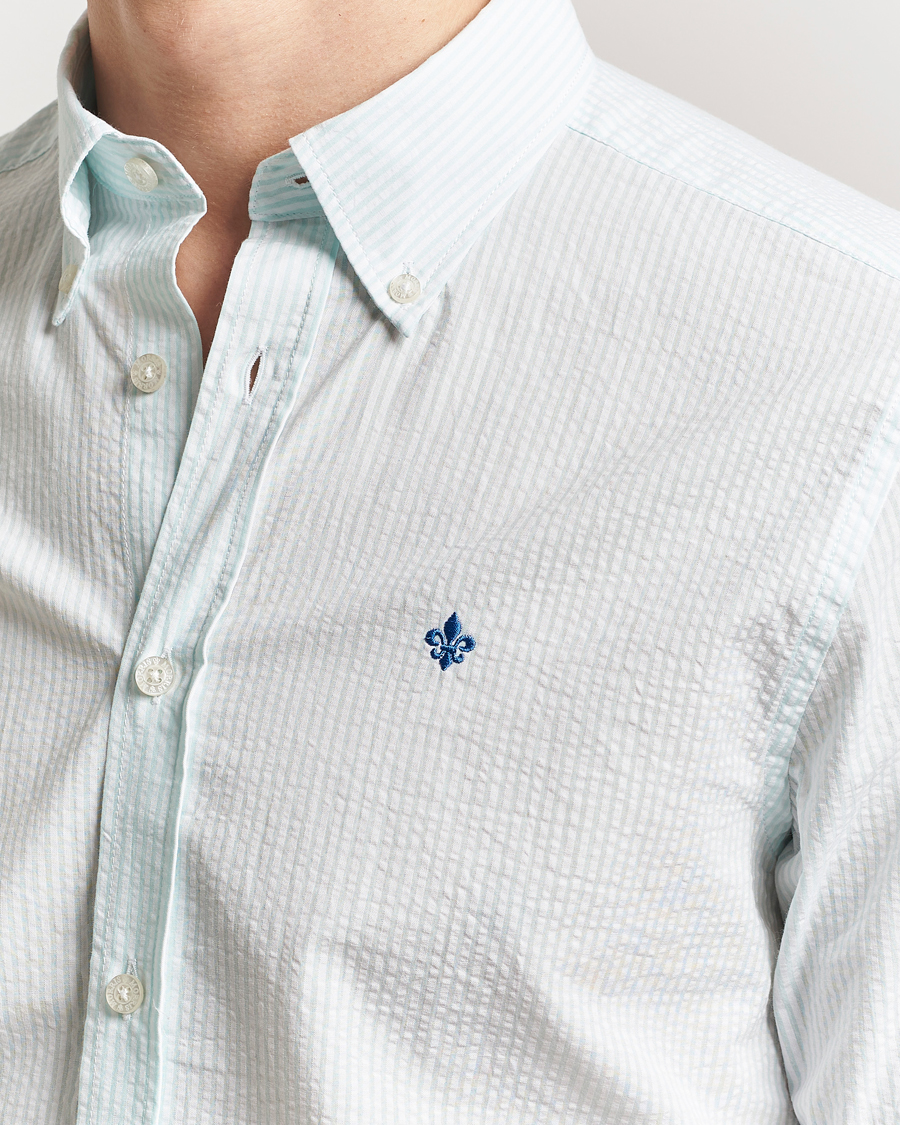 Men | Shirts | Morris | Slim Fit Striped Seersucker Shirt Turquoise