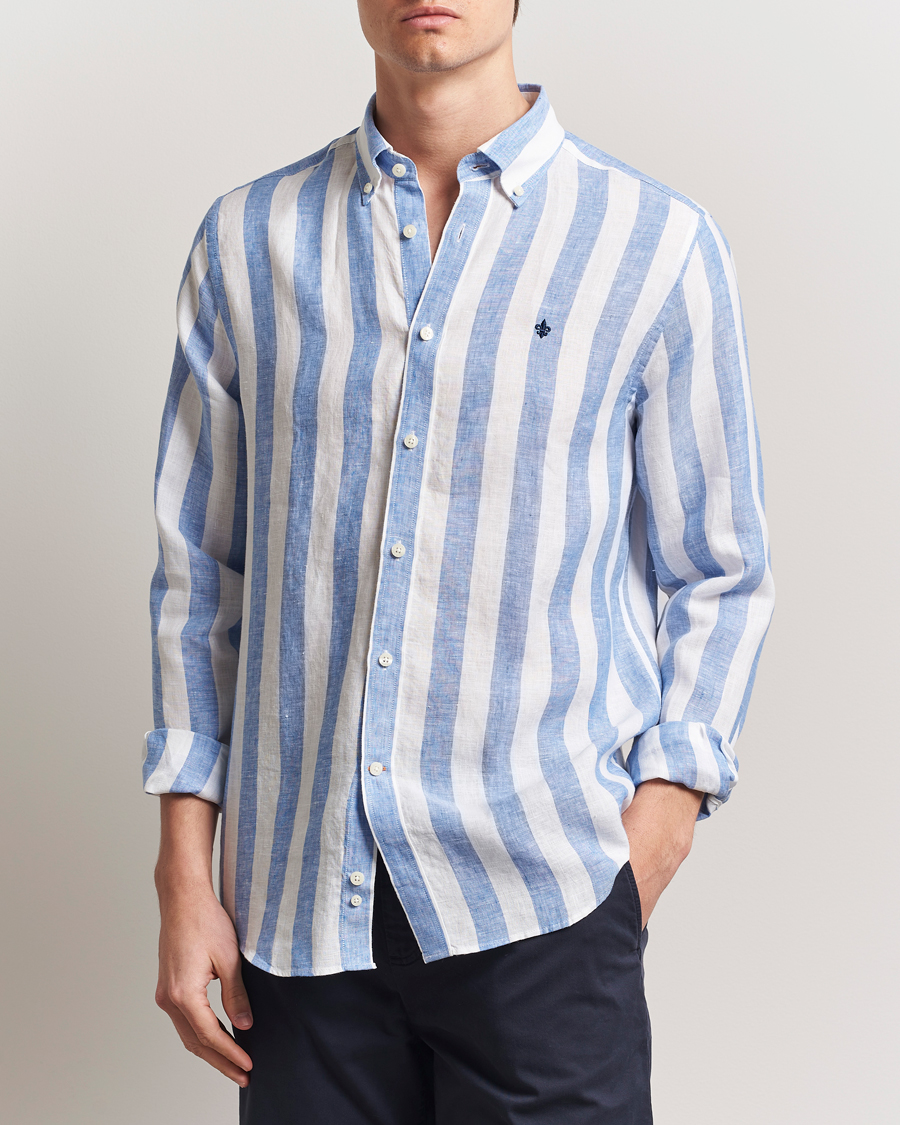 Men | Shirts | Morris | Douglas Striped Linen Shirt Blue