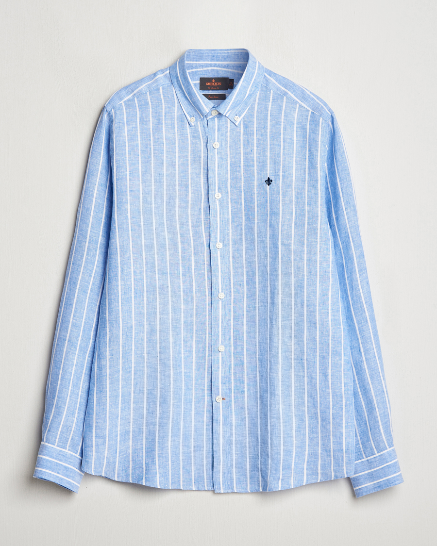 Men | Shirts | Morris | Douglas Striped Linen Shirt Dark Blue