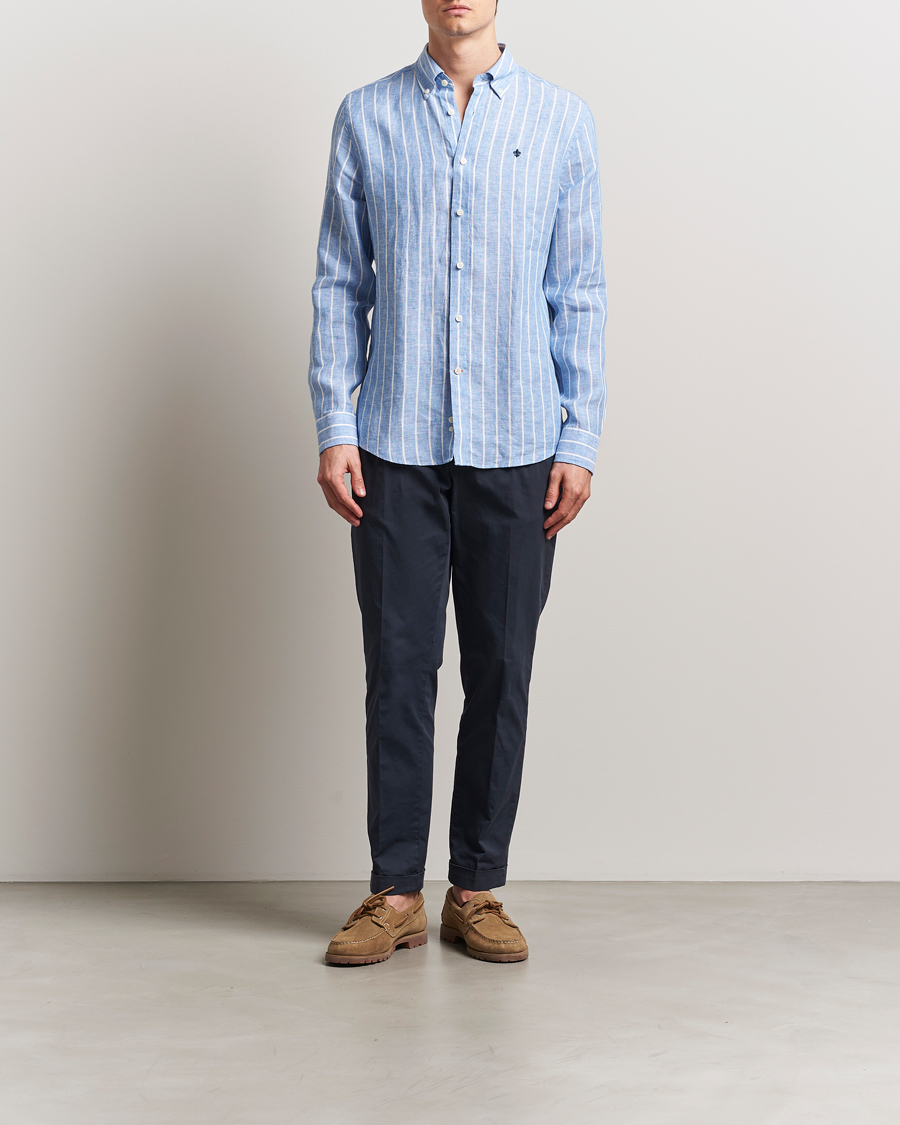 Men | Shirts | Morris | Douglas Striped Linen Shirt Dark Blue