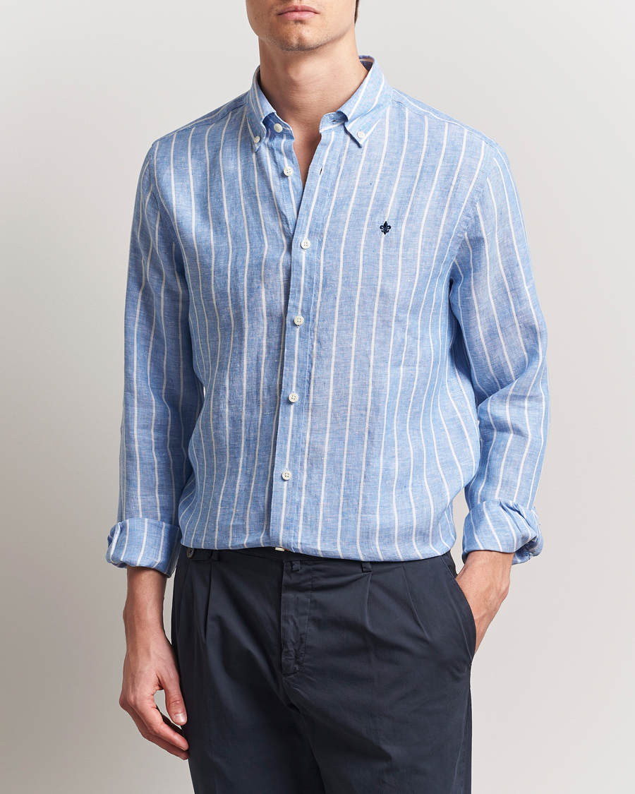 Men | Shirts | Morris | Douglas Striped Linen Shirt Dark Blue