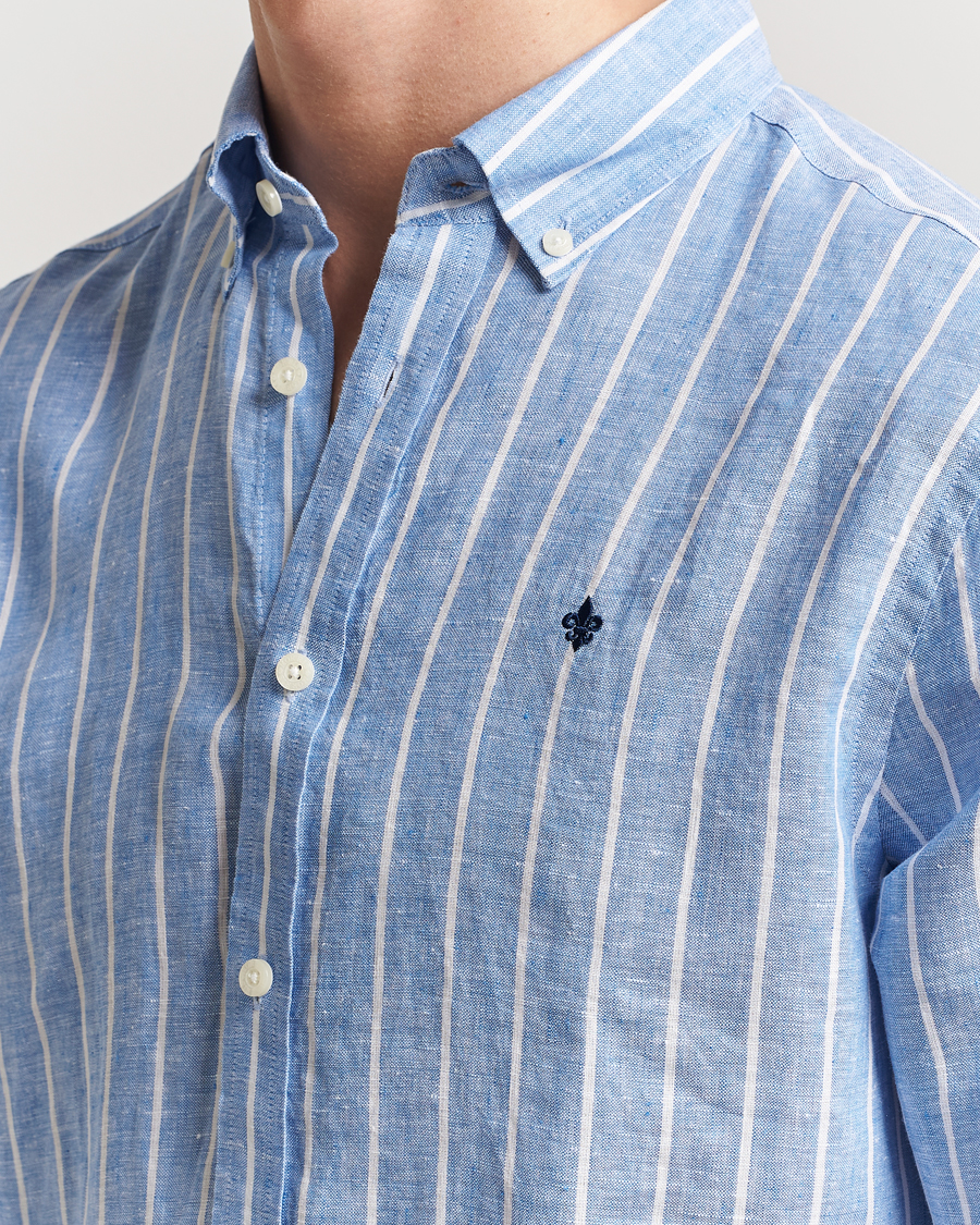 Men | Shirts | Morris | Douglas Striped Linen Shirt Dark Blue