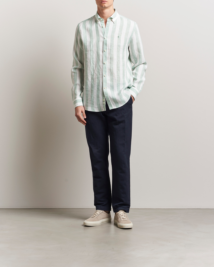 Men | Shirts | Morris | Douglas Striped Linen Shirt Light Green