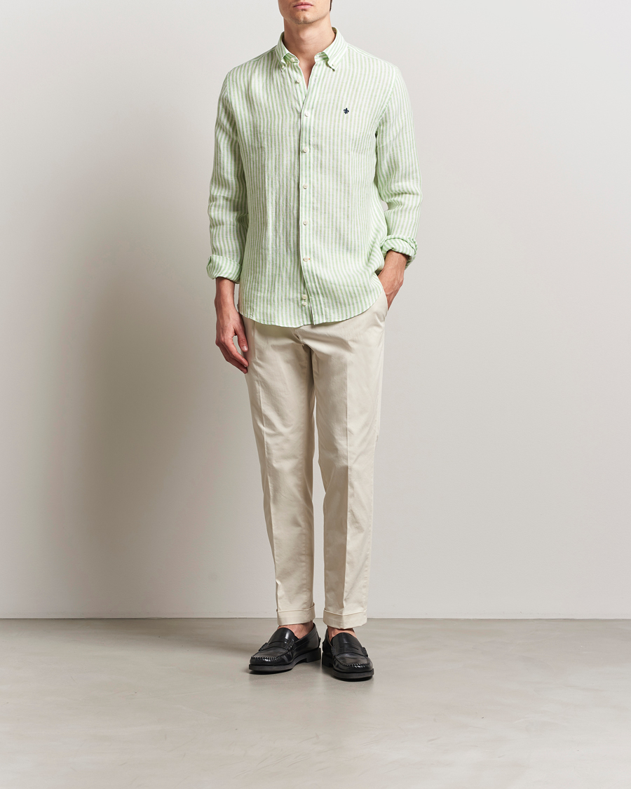Men | Shirts | Morris | Douglas Striped Linen Shirt Green
