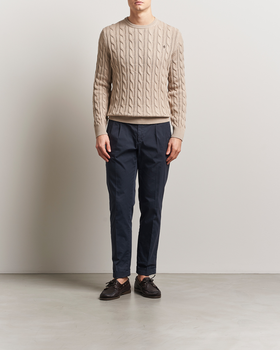 Men | Sweaters & Knitwear | Morris | Ethan Cable O-Neck Khaki