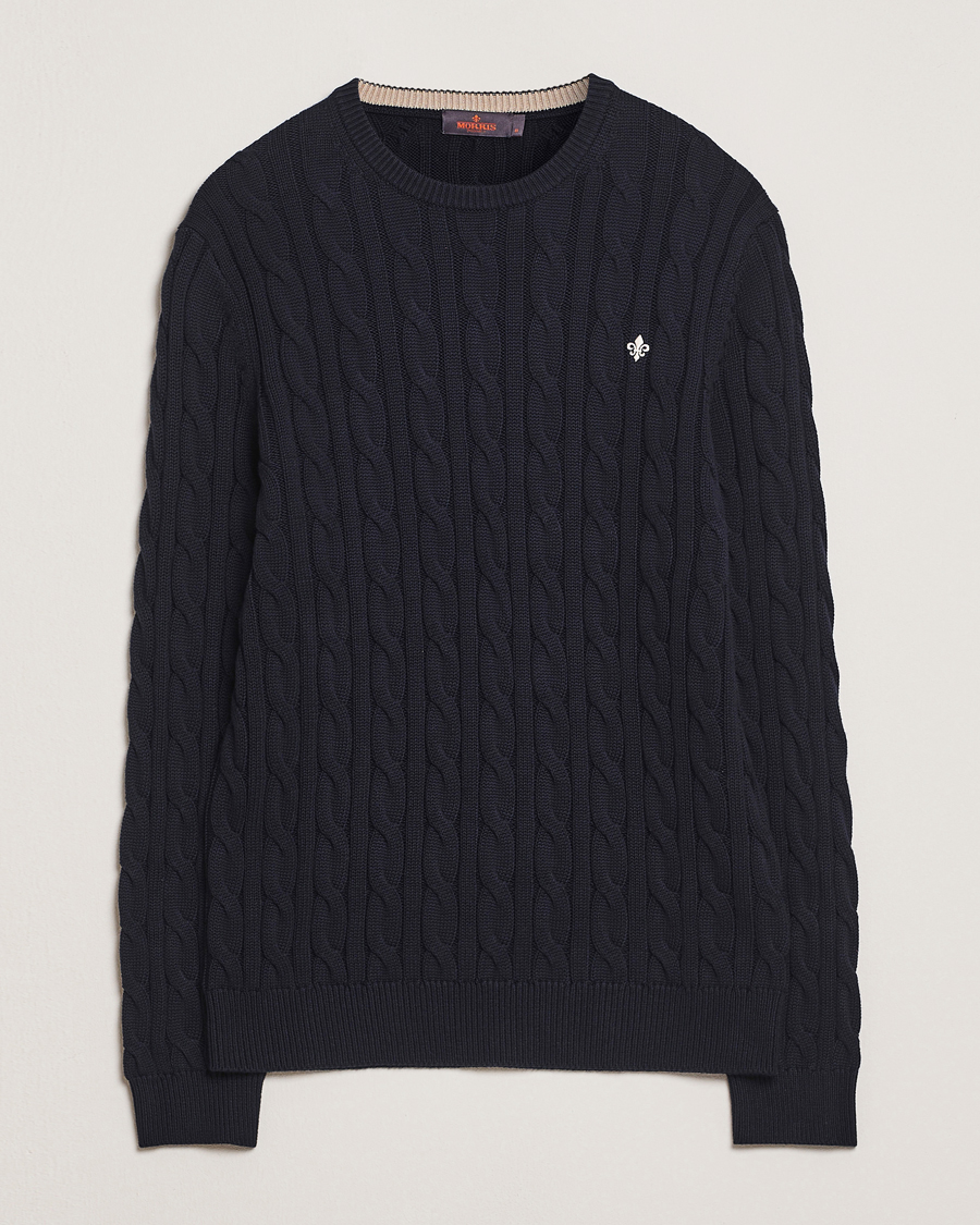 Men | Sweaters & Knitwear | Morris | Ethan Cable O-Neck Old Blue