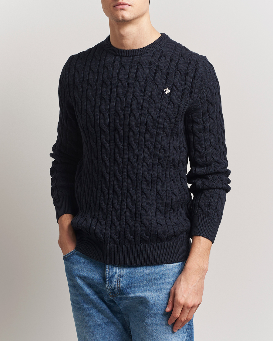 Men | Sweaters & Knitwear | Morris | Ethan Cable O-Neck Old Blue