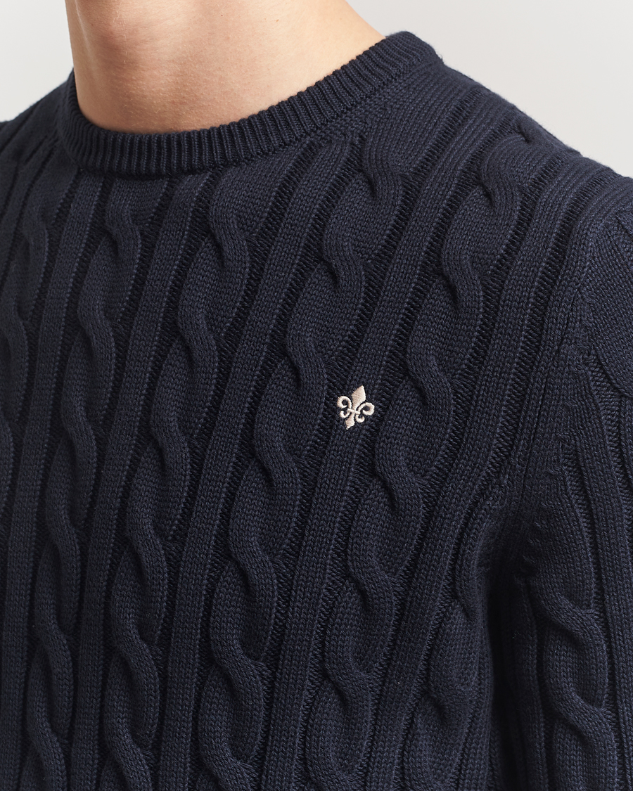 Men | Sweaters & Knitwear | Morris | Ethan Cable O-Neck Old Blue