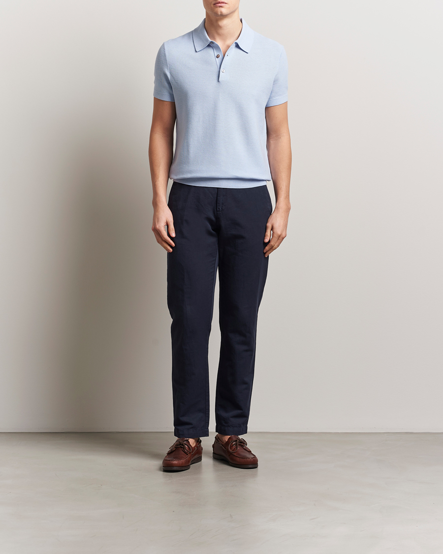 Men | Polo Shirts | Morris | Walter Knitted Polo Light Blue