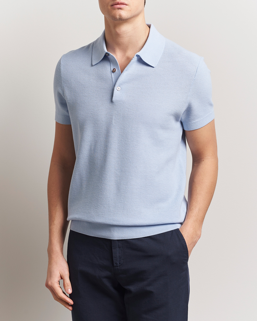 Men | Polo Shirts | Morris | Walter Knitted Polo Light Blue